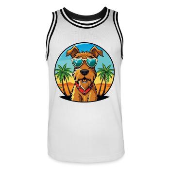 Airedale Terrier Hunderasse Cartoon Sonnenbrille Strand - Männer Basketball-Trikot - Weiß/Schwarz - Vorne - AI Model Male 185 dark (185cm)
