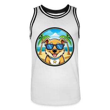 Aidi Hunderasse Cartoon Sonnenbrille Strand - Männer Basketball-Trikot - Weiß/Schwarz - Vorne - AI Model Male 185 dark (185cm)