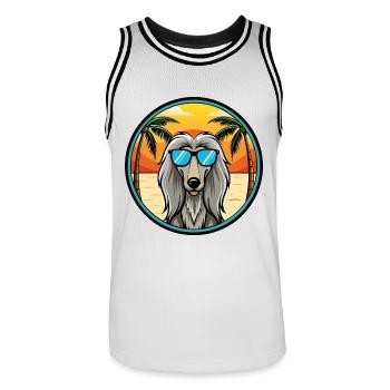 Afghanischer Windhund Hunderasse Cartoon Sonnenbrille Strand - Männer Basketball-Trikot - Weiß/Schwarz - Vorne - AI Model Male 185 dark (185cm)
