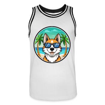 Sibirische Laika Hunderasse Cartoon Sonnenbrille Strand - Männer Basketball-Trikot - Weiß/Schwarz - Vorne - AI Model Male 185 dark (185cm)