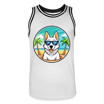 White Shepherd Dog Breed Cartoon Sunglasses Beach - Men's Basketball Jersey - white/black - Front - AI Model Male 185 dark (185cm)