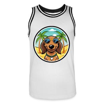 Teckel de Westphalie Race De Chien Dessin Animé Plage - Maillot de basket Homme - blanc/noir - Devant - AI Model Male 185 dark (185cm)