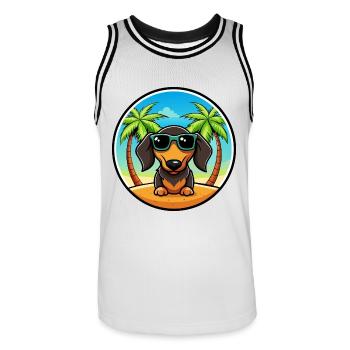 Lunettes de soleil de dessin animé de race de chien teckel à poil dur - Maillot de basket Homme - blanc/noir - Devant - AI Model Male 185 dark (185cm)