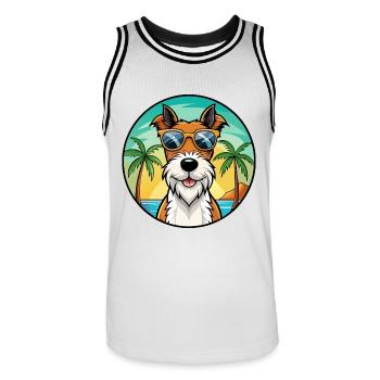 Draht Foxterrier Hunderasse Cartoon Sonnenbrille Strand - Männer Basketball-Trikot - Weiß/Schwarz - Vorne - AI Model Male 185 dark (185cm)