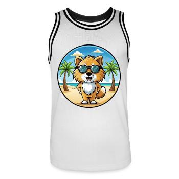 Spielzeug Deutscher Spitz Hund Rasse Cartoon Sonnenbrille Strand - Männer Basketball-Trikot - Weiß/Schwarz - Vorne - AI Model Male 185 dark (185cm)