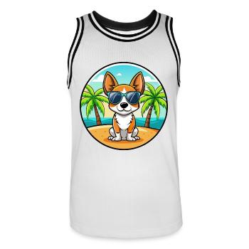 Spielzeug Foxterrier Hund Rasse Cartoon Sonnenbrille Strand - Männer Basketball-Trikot - Weiß/Schwarz - Vorne - AI Model Male 185 dark (185cm)