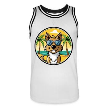 Tiroler Bracke Hunderasse Cartoon Sonnenbrille Strand - Männer Basketball-Trikot - Weiß/Schwarz - Vorne - AI Model Male 185 dark (185cm)