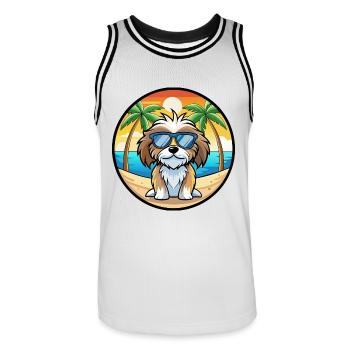 Tibetische Kyi Apso Hunderasse Cartoon Sonnenbrille Strand - Männer Basketball-Trikot - Weiß/Schwarz - Vorne - AI Model Male 185 dark (185cm)
