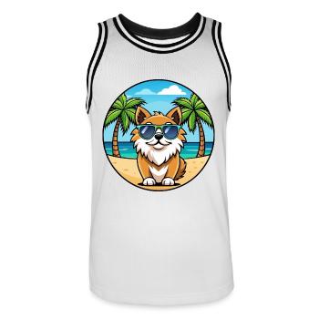 Tibetischer Spaniel Hund Rasse Cartoon Sonnenbrille Strand - Männer Basketball-Trikot - Weiß/Schwarz - Vorne - AI Model Male 185 dark (185cm)