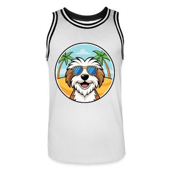 Tibet Terrier Hund Rasse Cartoon Sonnenbrille Strand - Männer Basketball-Trikot - Weiß/Schwarz - Vorne - AI Model Male 185 dark (185cm)