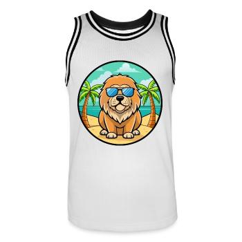 Tibetische Dogge Hunderasse Cartoon Sonnenbrille Strand - Männer Basketball-Trikot - Weiß/Schwarz - Vorne - AI Model Male 185 dark (185cm)