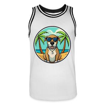 Spanische Dogge Hund Rasse Cartoon Sonnenbrille Strand - Männer Basketball-Trikot - Weiß/Schwarz - Vorne - AI Model Male 185 dark (185cm)