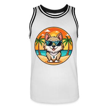 Schwedische Lapphund Hunderasse Cartoon Sonnenbrille Strand - Männer Basketball-Trikot - Weiß/Schwarz - Vorne - AI Model Male 185 dark (185cm)