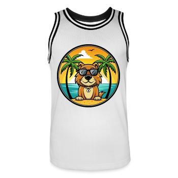 Smaland Hound Hund Rasse Cartoon Sonnenbrille Strand - Männer Basketball-Trikot - Weiß/Schwarz - Vorne - AI Model Male 185 dark (185cm)
