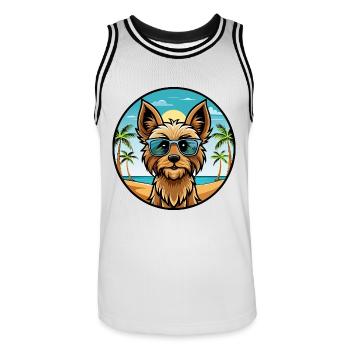 Silky Terrier Hund Rasse Cartoon Sonnenbrille Strand - Männer Basketball-Trikot - Weiß/Schwarz - Vorne - AI Model Male 185 dark (185cm)