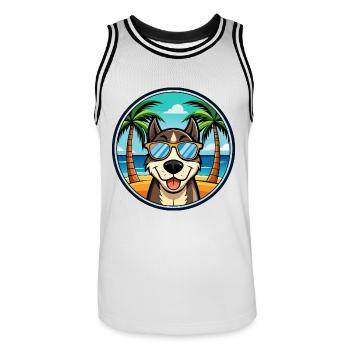 Sibirische Trikolore Hunderasse Cartoon Beach - Männer Basketball-Trikot - Weiß/Schwarz - Vorne - AI Model Male 185 dark (185cm)