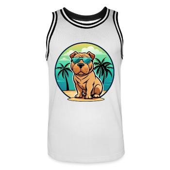 Shar Pei Hunderasse Cartoon Sonnenbrille Strand - Männer Basketball-Trikot - Weiß/Schwarz - Vorne - AI Model Male 185 dark (185cm)