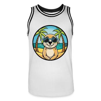 Seskar phoque chien race dessin animé lunettes de soleil plage - Maillot de basket Homme - blanc/noir - Devant - AI Model Male 185 dark (185cm)