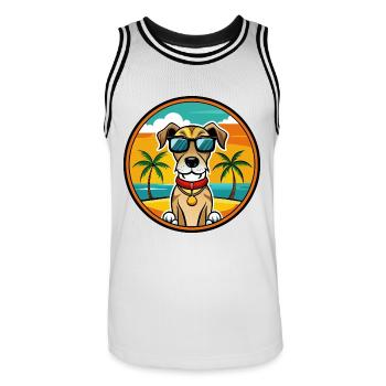 Sabueso Español Hunderasse Cartoon Sonnenbrille Strand - Männer Basketball-Trikot - Weiß/Schwarz - Vorne - AI Model Male 185 dark (185cm)