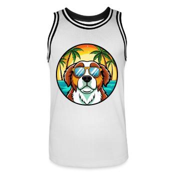 Bernhardiner Hunderasse Cartoon Sonnenbrille Strand - Männer Basketball-Trikot - Weiß/Schwarz - Vorne - AI Model Male 185 dark (185cm)