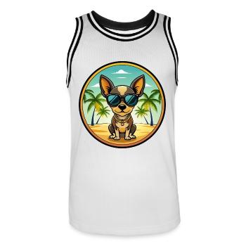 Russische Spielzeug Terrier Hund Rasse Cartoon Sonnenbrille - Männer Basketball-Trikot - Weiß/Schwarz - Vorne - AI Model Male 185 dark (185cm)