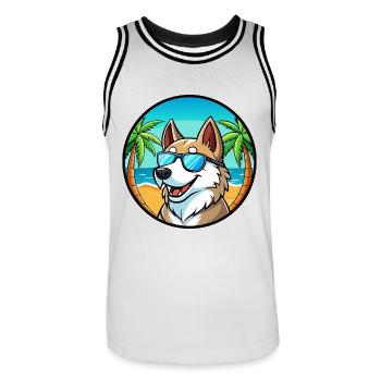 Russisch Europäischer Laika Hund Rasse Cartoon Strand - Männer Basketball-Trikot - Weiß/Schwarz - Vorne - AI Model Male 185 dark (185cm)