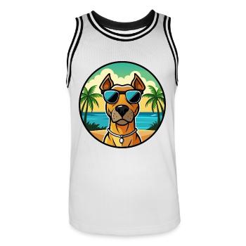 Rhodesian Ridgeback Hunderasse Cartoon Sonnenbrille - Männer Basketball-Trikot - Weiß/Schwarz - Vorne - AI Model Male 185 dark (185cm)