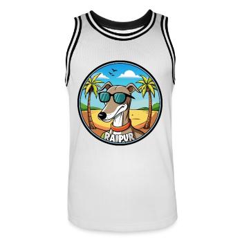 Rampur Windhund Hunderasse Cartoon Sonnenbrille Strand - Männer Basketball-Trikot - Weiß/Schwarz - Vorne - AI Model Male 185 dark (185cm)