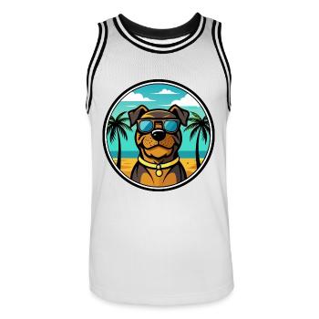 Rottweiler Chien Race Dessin Animé Lunettes De Soleil Plage - Maillot de basket Homme - blanc/noir - Devant - AI Model Male 185 dark (185cm)