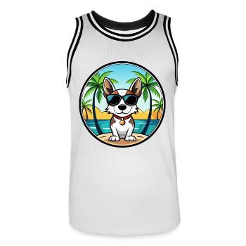 Rat Terrier Hund Rasse Cartoon Sonnenbrille Strand - Männer Basketball-Trikot - Weiß/Schwarz - Vorne - AI Model Male 185 dark (185cm)