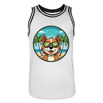 Portugiesisch Podengo Pequeno Hunderasse Cartoon Strand - Männer Basketball-Trikot - Weiß/Schwarz - Vorne - AI Model Male 185 dark (185cm)