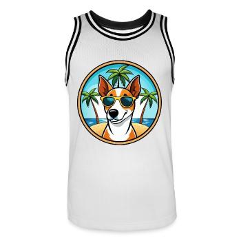 Glatte Foxterrier Hunderasse Cartoon Sonnenbrille - Männer Basketball-Trikot - Weiß/Schwarz - Vorne - AI Model Male 185 dark (185cm)