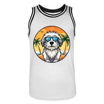 Polnische Tiefland-Schäferhund-Rasse Cartoon-Sonnenbrille - Männer Basketball-Trikot - Weiß/Schwarz - Vorne - AI Model Male 185 dark (185cm)
