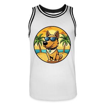 Polnische Jagdhunderasse Cartoon Sonnenbrille Strand - Männer Basketball-Trikot - Weiß/Schwarz - Vorne - AI Model Male 185 dark (185cm)