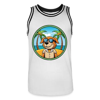 Poitevin Hound Hund Rasse Cartoon Sonnenbrille Strand - Männer Basketball-Trikot - Weiß/Schwarz - Vorne - AI Model Male 185 dark (185cm)