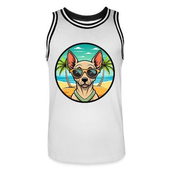 Race de chien sans poils péruvienne dessin animé lunettes de soleil plage - Maillot de basket Homme - blanc/noir - Devant - AI Model Male 185 dark (185cm)