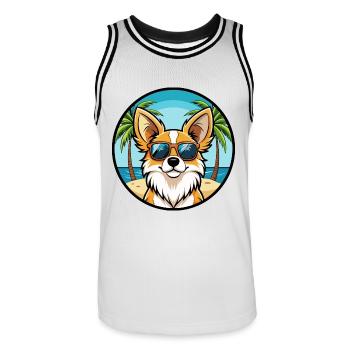 Papillon Hunderasse Cartoon Sonnenbrille Strand - Männer Basketball-Trikot - Weiß/Schwarz - Vorne - AI Model Male 185 dark (185cm)
