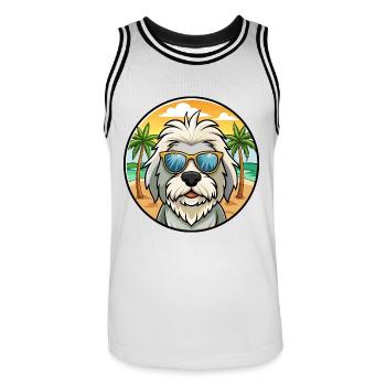 Vieux chien de berger anglais race dessin animé lunettes de soleil plage - Maillot de basket Homme - blanc/noir - Devant - AI Model Male 185 dark (185cm)