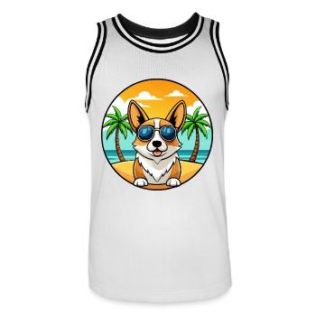 Pembroke Welsh Corgi Hunderasse Cartoon Sonnenbrille - Männer Basketball-Trikot - Weiß/Schwarz - Vorne - AI Model Male 185 dark (185cm)