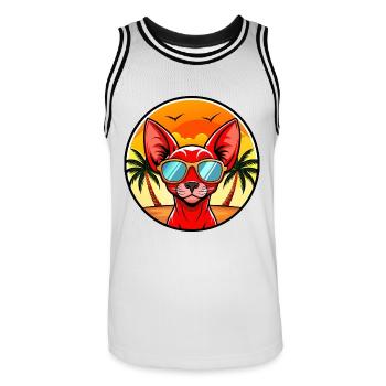 Rote Devon Rex Katzenrasse Cartoon Sonnenbrille Strand - Männer Basketball-Trikot - Weiß/Schwarz - Vorne - AI Model Male 185 dark (185cm)