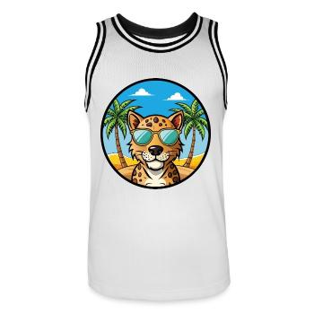 Leopard Cur Hund Rasse Cartoon Sonnenbrille Strand - Männer Basketball-Trikot - Weiß/Schwarz - Vorne - AI Model Male 185 dark (185cm)