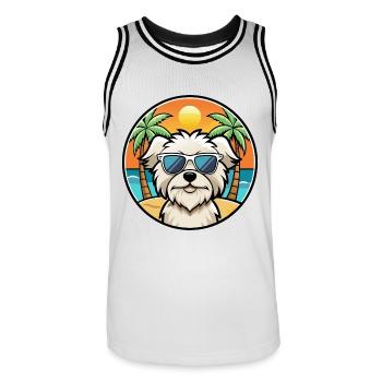 Malteser Hund Rasse Cartoon Sonnenbrille Strand - Männer Basketball-Trikot - Weiß/Schwarz - Vorne - AI Model Male 185 dark (185cm)