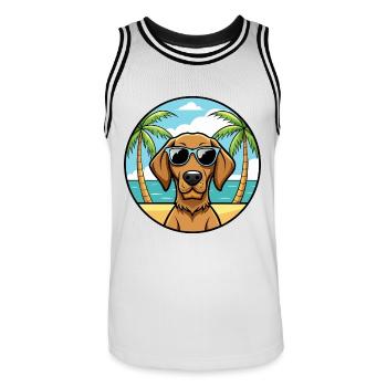Drahthaar Vizsla Hund Rasse Cartoon Sonnenbrille Strand - Männer Basketball-Trikot - Weiß/Schwarz - Vorne - AI Model Male 185 dark (185cm)