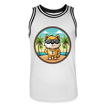 Milieu Asiatique Ovtcharka Chien Race Dessin Animé Plage - Maillot de basket Homme - blanc/noir - Devant - AI Model Male 185 dark (185cm)