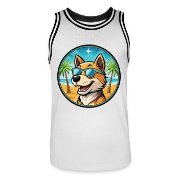 Lucas Terrier Hunderasse Cartoon Sonnenbrille Strand - Männer Basketball-Trikot - Weiß/Schwarz - Vorne - AI Model Male 185 dark (185cm)