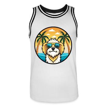 Lhassa Apso Chien Race Dessin Animé Lunettes De Soleil Plage - Maillot de basket Homme - blanc/noir - Devant - AI Model Male 185 dark (185cm)