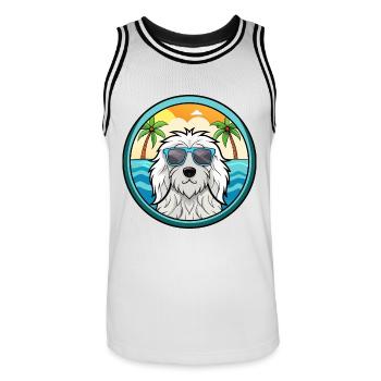 Komondor Hunderasse Cartoon Sonnenbrille Strand - Männer Basketball-Trikot - Weiß/Schwarz - Vorne - AI Model Male 185 dark (185cm)
