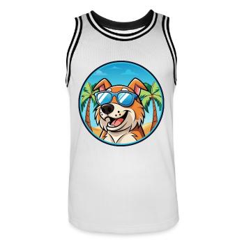 Koolie Hunderasse Cartoon Sonnenbrille Strand - Männer Basketball-Trikot - Weiß/Schwarz - Vorne - AI Model Male 185 dark (185cm)