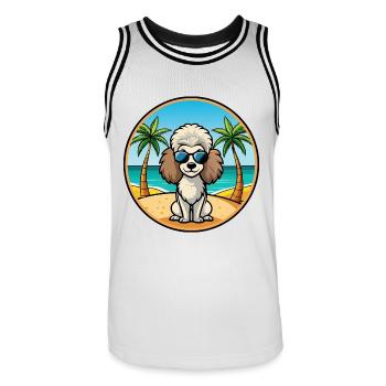 Miniaturpudel Hunderasse Cartoon Sonnenbrille Strand - Männer Basketball-Trikot - Weiß/Schwarz - Vorne - AI Model Male 185 dark (185cm)