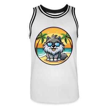 Keeshond Chien Race Dessin Animé Lunettes de Soleil Plage - Maillot de basket Homme - blanc/noir - Devant - AI Model Male 185 dark (185cm)